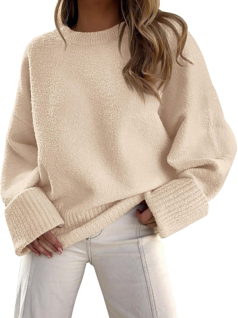 Women's Beige Fall Fashion Cozy Casual Blouses Long Sleeves Oversized Sweaters
